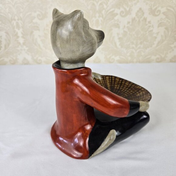 Vintage Fancy Fox Butler Holding Bowl Ceramic Candy Dish Key Holder Figurine - Picture 7 of 11